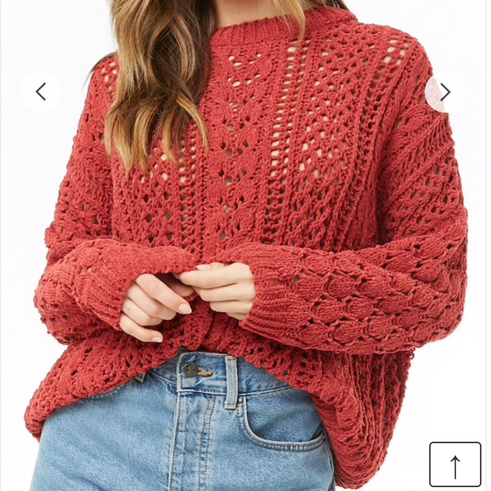 Red Open-Knit Chenille Sweater | Forever 21